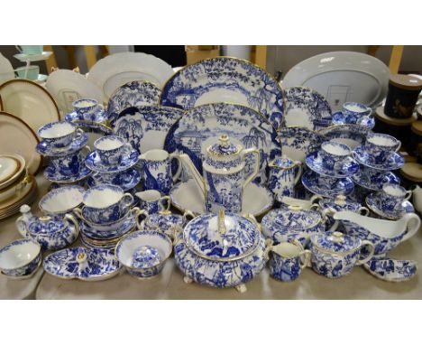 A Royal Crown Derby Mikado pattern part dinner and tea service comprising dinner plates, dessert plates, vegetable dish, meat