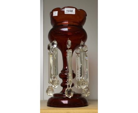 A Victorian ruby glass lustre