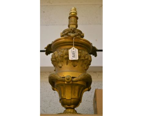A 19th century French ormolu lamp; a bag of ormolu fittings