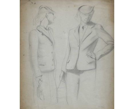 Harry Epworth Allen (1894-1958)Portrait of a standing lady three-quarter length in two poses wearing 1930s/40s dressSigned, p