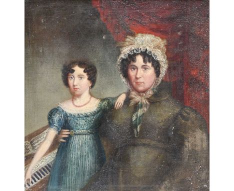 British School (late 19th/early 20th century) Portrait of a Governess and Young Lady beside a piano Oil on Board, 41cm by 39.