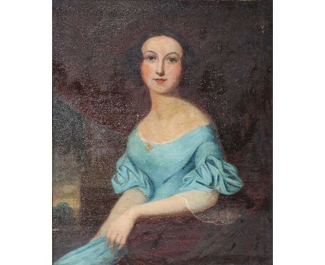 British School (Late 19th/early 20th century) Three quarter length portrait of an elegant lady seated in a blue dress, by rep