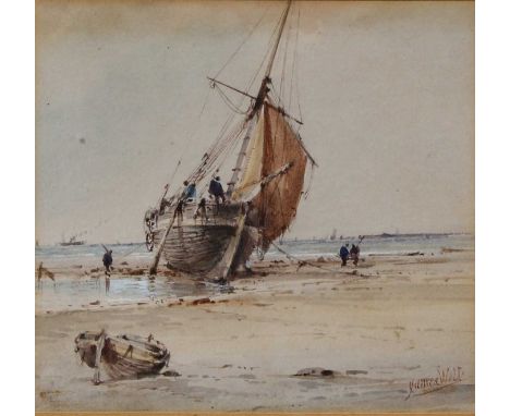 James Webb (1825-1895)Waiting for TideSigned, watercolour, 13.5cm by 15cmTime staining/oxidisation to the paper. The odd tiny