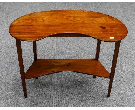 A mahogany reniform occasional table, the legs joined by a shelf stretcher, 86cm by 50cm by 72cm