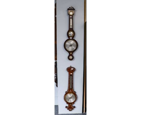 A rosewood wheel barometer, circa 1850, 97cm high, a Victorian rosewood mother-of-pearl inlaid wheel barometer, circa 1850, 9