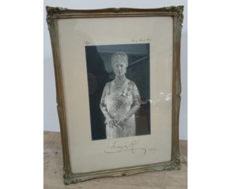 Queen Mary, a 3/4 length photographic portrait by Soper, signed and dated 1939 in the Margin, glazed and framed 28cm x 38cm.