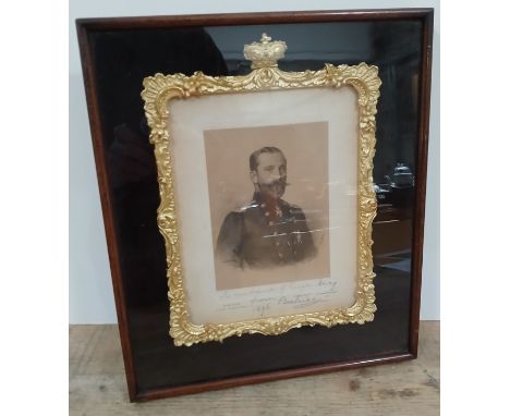 A mid length portrait depicting Prince Henry of Battenberg, inscribed '...from Beatrice 1896', published by W.H. Grove, gilt 