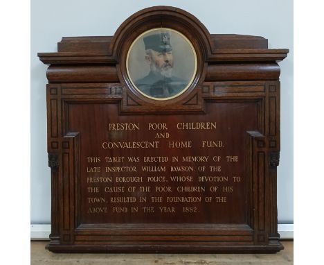 A Preston presentation panel inscribed PRESTON POOR CHILDREN AND CONVALESCENT HOME FUND. THIS TABLET WAS ERECTED IN MEMORY OF