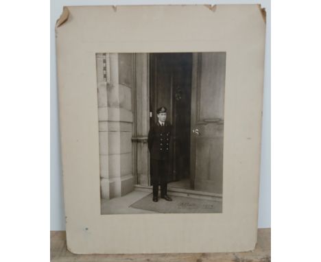 Prince Albert, later King George VI, full length photographic portrait depicting the future King in naval uniform, signed and