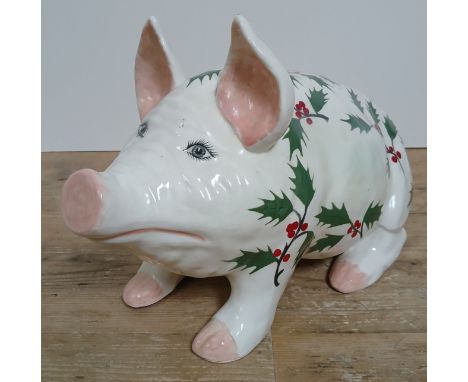 A large Wemyss style earthenware pig by Griselda Hill Pottery, length 41cm.