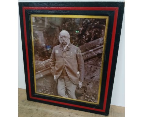 A large full length photographic portrait depicting George William Frederick Charles, glazed, leather frame, inscribed 'Alber