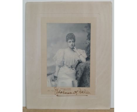 Princess Victoria of Wales, mid length photographic portrait by Alice Hughes, depicting the Princess seated, signed to mount,
