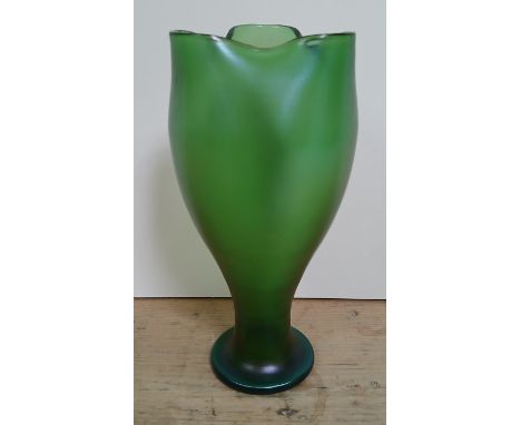 An Art Nouveau green iridescent glass vase, probably Loetz, WMF Myra or similar, unmarked, height 21cm.