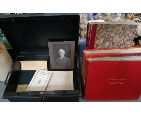 Robert Thompson, Houghton, metal box and contents of ephemera together with three albums of press cuttings.