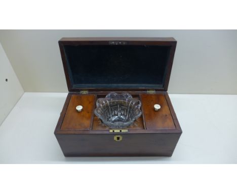 A 19th century two section tea caddy with associated mixing bowl 15cm x 31 x 16cm 