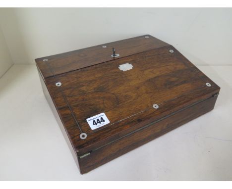 A Victorian Rosewood mother of pearl inlaid writing slope. 10 x 31 x 25cm. Generally good condition. 