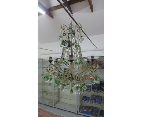 A six branch glass drop candle chandelier possibly Murano. 60cm tall, 46cm wide 