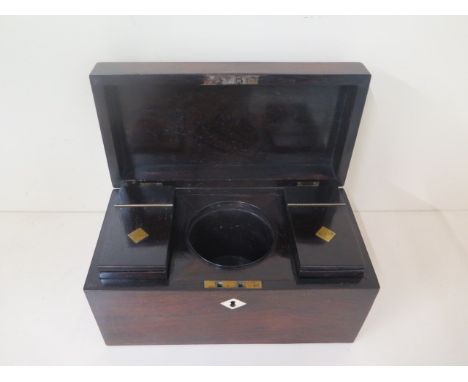 A 19th century Rosewood two section tea caddy for green and black tea in polished condition, 21cm tall, 33 x 17cm 