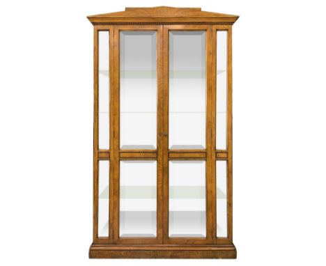 Glass cabinet with two doors and Biedermeier bevelled side windows, in light thuja wood  H 197x110x40 cm  