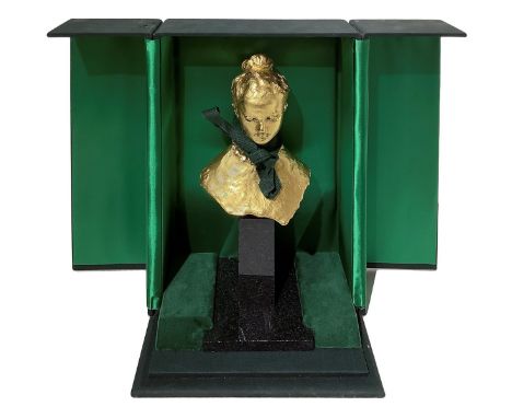 Lost wax casting Bronze sculpture, dorota in pure gold 1000/1000, limited to 149 pieces. No. 144.  H 29 cm; Base 10x10 cm  