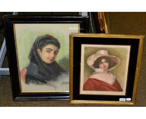 B* Burgess, 20th century, A Spanish Lady, pastel; together with A Belles, portrait of a lady, colour lithograph (2)  