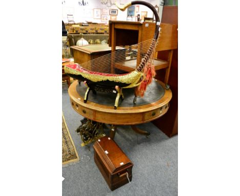 A 19th century mahogany commode, an oak trolley, a sewing machine and a coal purdonium; together with an Eastern stringed ins