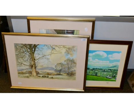 S Buckley (20th century), Dales cottages, signed watercolour; together with a dales landscape by P Jeffrey and a signed limit