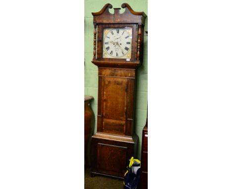 An oak and mahogany eight day longcase clock, the square painted dial signed R Horace Stone 