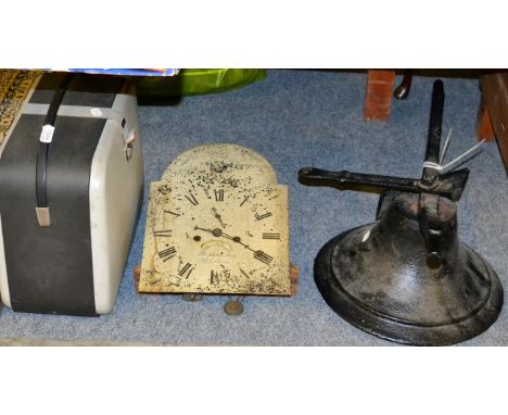 A 19th century cast iron bell, 41cm diameter; together with an eight day longcase clock movement and clock face; and a projec