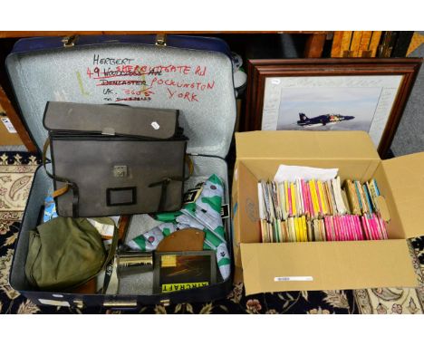 A collection of RAF Bomber command related items, including bullion cap badge, navigators wings, instruction booklets and a s