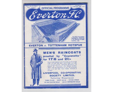 Football programme, Everton v Tottenham 20 Feb 1937, FAC (gd/vg) (1)