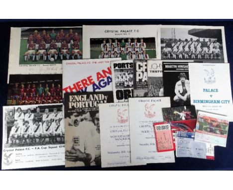 Football, Crystal Palace selection, inc programmes, tickets, promotional team group photos etc inc Friendly Match programmes 