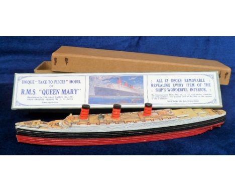 Collectables, Chad Valley model of RMS Queen Mary, by GH Davis, c. 1936, in original box with illustrated label, and complete