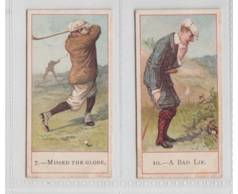 Cigarette cards, Cope's, Cope's Golfers, two cards, no 7 'Missed the Globe' &amp; no 10 'A Bad Lie' (slight album corner mark
