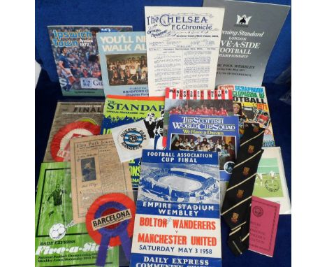 Football memorabilia, selection of various items inc. 1972 FA Cup Final programme &amp; Arsenal rosette, Panini 87 part fille