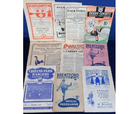Football programmes, Cardiff City aways, 11 1940's away match programmes, Brentford 46/7 &amp; 47/8, Coventry 49/50, Derby 48