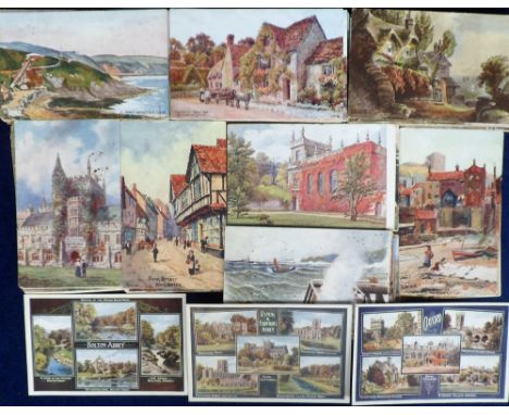 Postcards, artist-drawn UK topographical assortment of approx. 200 cards  many A R Quinton, inc. scarcer multi-views Bolton A