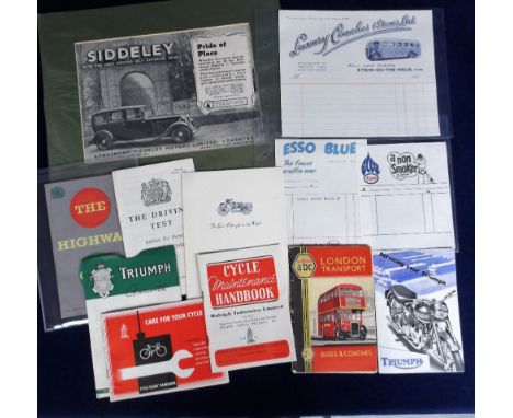 Transport, small selection of ephemera inc. Ian Allan ABC booklet 'Buses &amp; Coaches', Triumph items inc. Cycle Maintenance