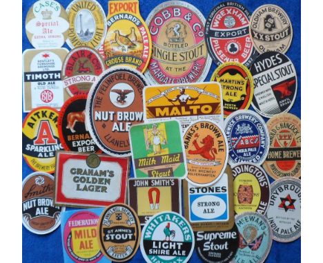 Beer labels, a selection of 29 UK beer labels, various shapes, sizes and brewers, including J &amp; R Tennent, Glasgow, Felin