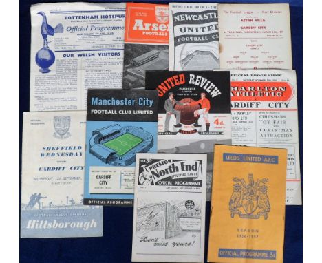 Football programmes, Cardiff City aways, 10 away match programmes, all 1956/57, Leeds FAC, Manchester City, Sheffield Wednesd