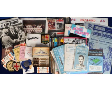 Sport, a mixed selection of items inc. 14 Manchester City Football programmes inc. homes v Newcastle FA Cup replay 1956/57, E