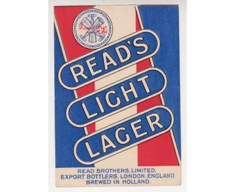 Beer label, Read's, Export Bottler's London, Read's Light Lager, vertical rectangular, 125mm high, 88mm wide (vg) (1)