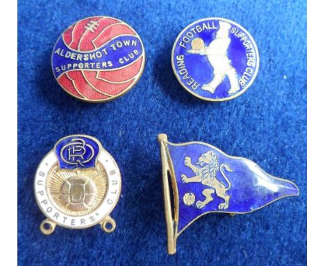 Football badges, four enamelled football badges, all circa 1955/6 7 with button-hole backs, Reading &amp; QPR (both stamped W