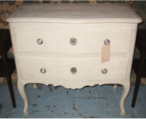 COMMODE, late 19th century French Louis XV design traditionally grey painted with two drawers and cabriole supports, 89cm W x