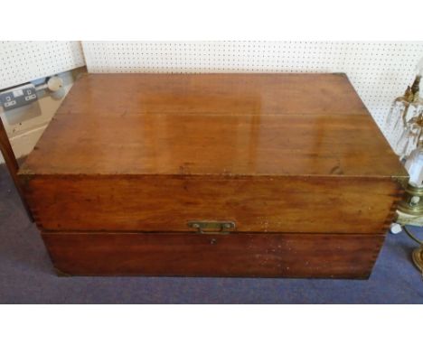 CAMPAIGN TRUNK, 19th century teak with brass corners and rising lid, with small inner drawers, 61cm D x 99cm L x 43cm H. (wit
