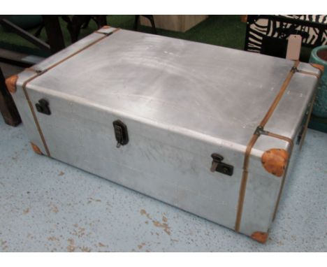 AVIATION TRUNK, in aluminium with protective caps, 120cm x 70cm x 43cm H. (with faults)