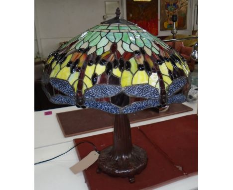 TIFFANY STYLE TABLE LAMP, with colourful shade, 64cm H overall. 