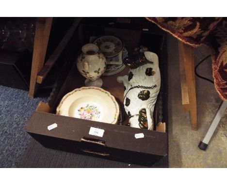 A selection of china to include Johnson's 'Pareek', Mason's Strathmore, Wedgwood plates, Staffordshire fireside spaniel etc