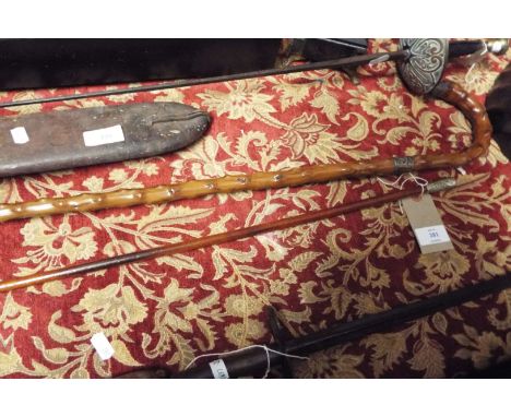 A London silver collared walking cane and a Royal Engineers swagger stick