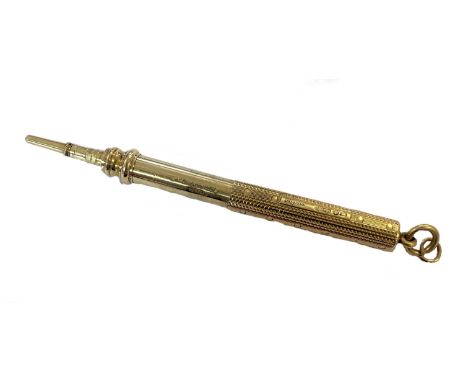 A 15ct gold propelling pencil, mark of Sampson Mordan &amp; Co, London 1904, of cylindrical form, the fully hallmarked outer 